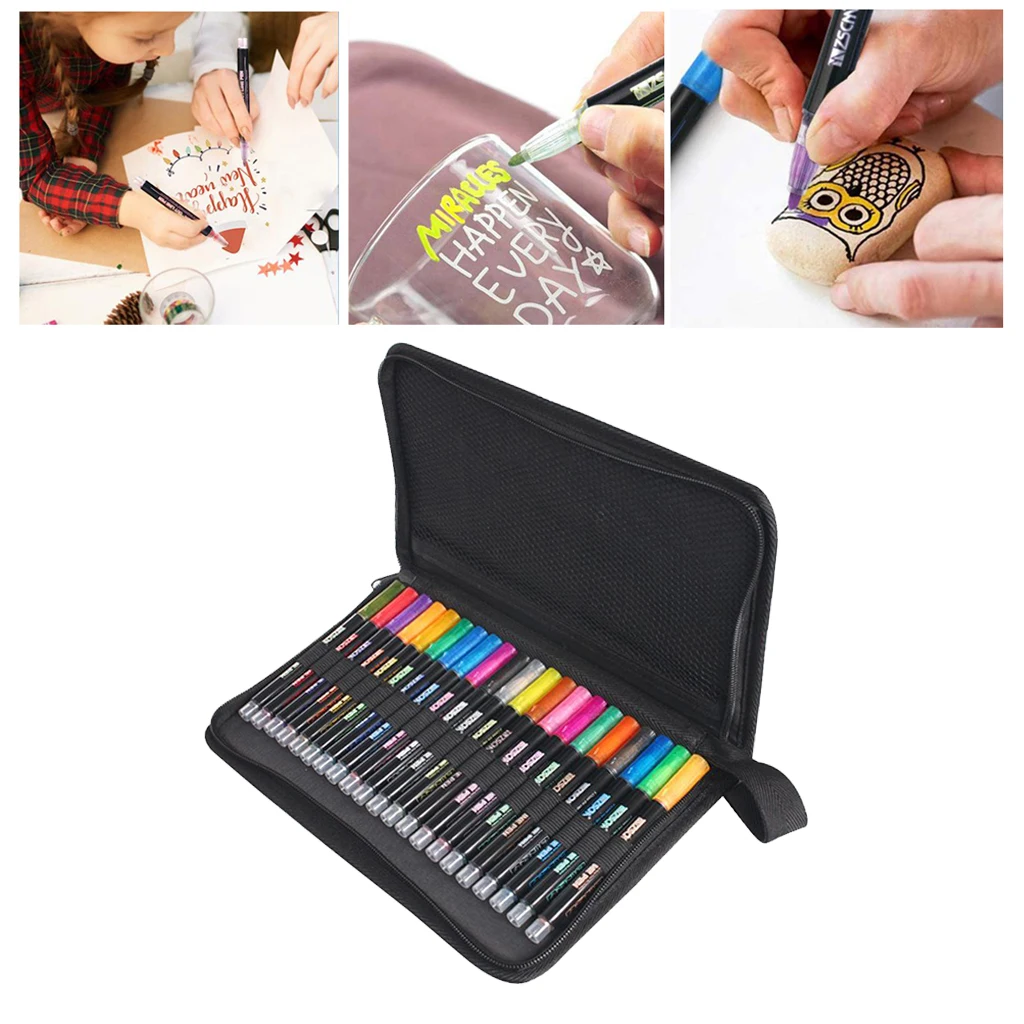 Outline Metallic Marker Pens 21 Colors Double Line Paint Permanent Marker Pens