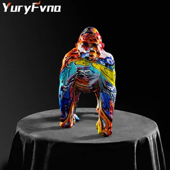 

YuryFvna Nordic Painting Graffiti Gorilla Sculpture Figurine Art Elephant Statue Creative Resin Crafts Home Decoration