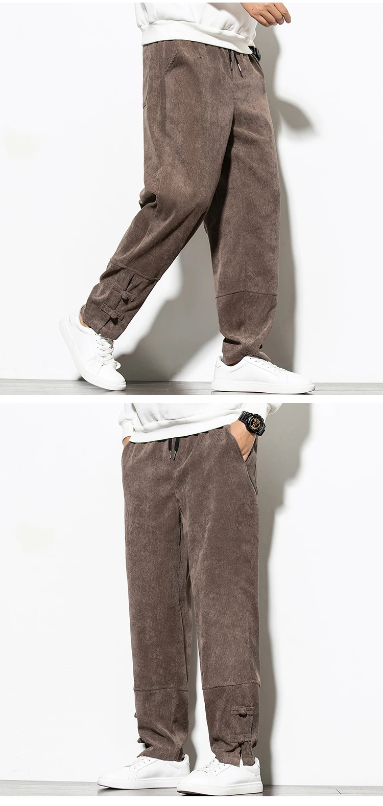 Осенние вельветовые брюки мужские модные ретро однотонные хлопковые повседневные брюки мужские уличные хип-хоп свободные прямые брюки M-5XL