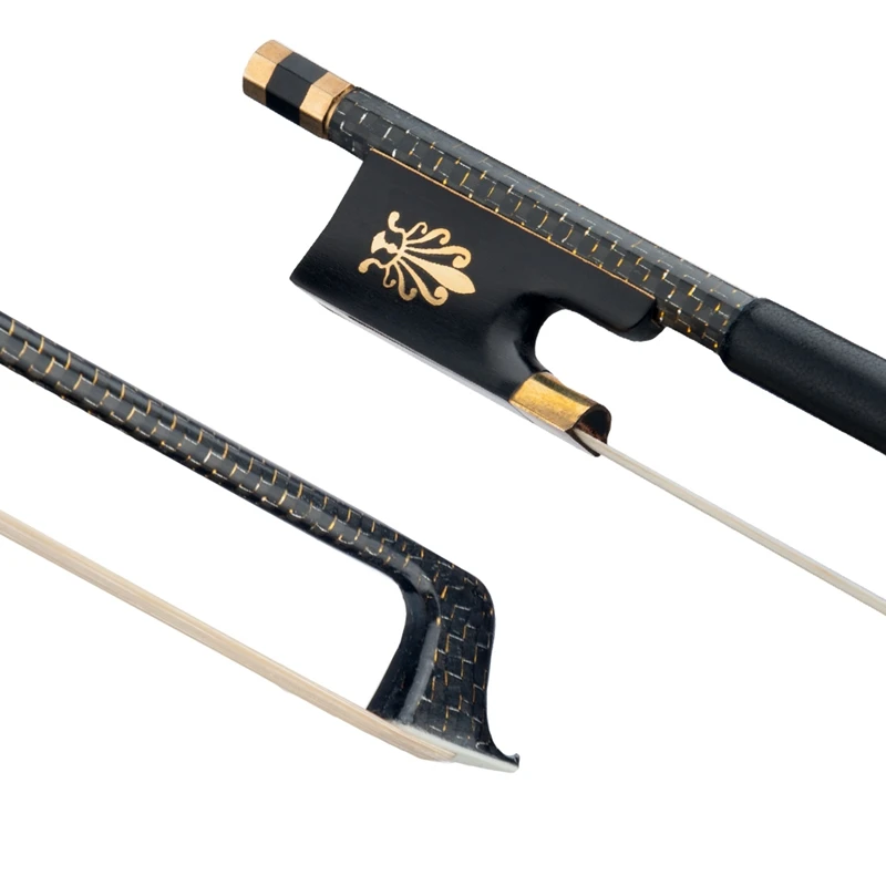 Plaid Pattern Carbon Fiber Bow Gold Wire Inlaid Peacock Flower Frog Black Gold Winding White Horsetail 4/4 Violin Bow