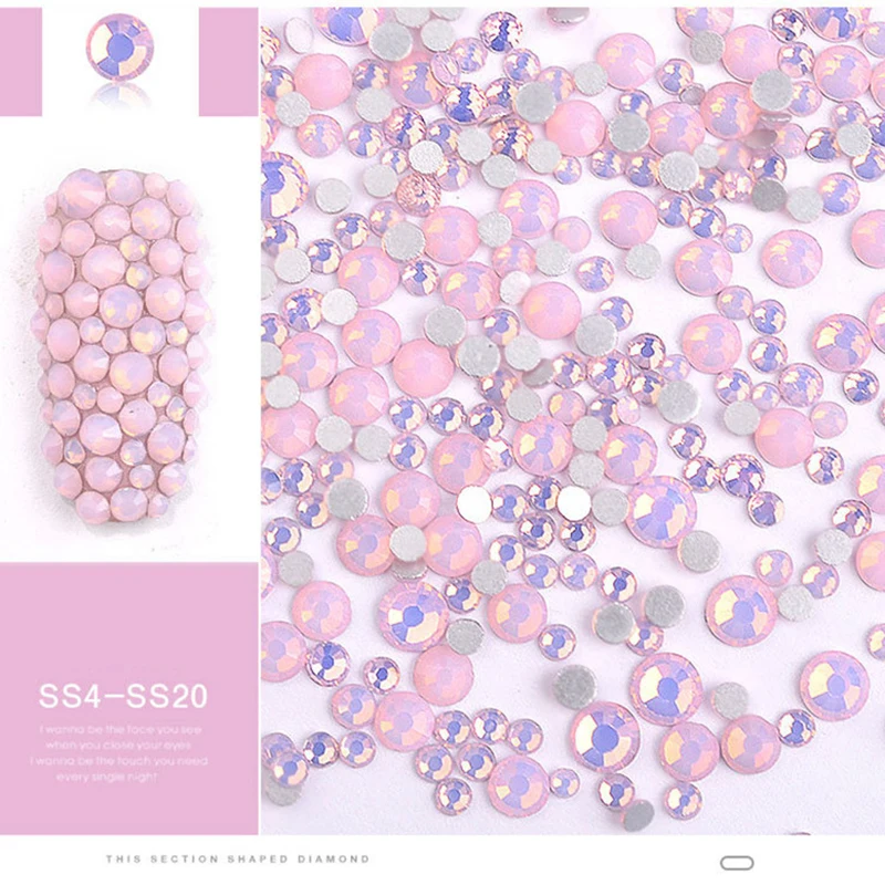 Pink Новинка, 4 цвета, стеклянные украшения для ногтей, смешанный размер, плоская задняя часть, украшение для ногтей, со стразами, блестящие SS4-SS20, опал, камни для дизайна ногтей, шпильки - Цвет: Pink