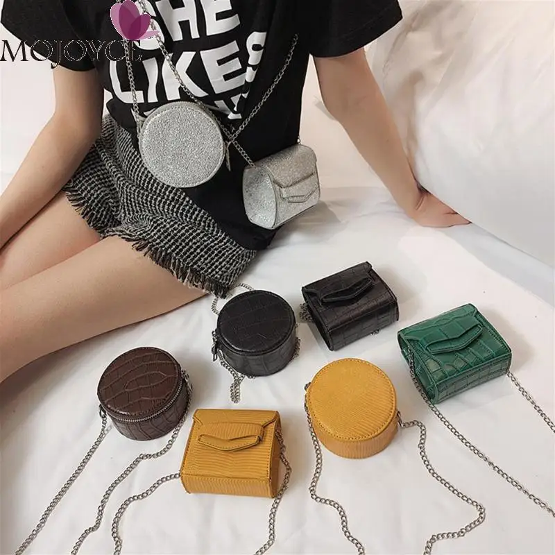 

Ladies Retro Mini Square Round Messenger Bag Women Crocodile PU Leather Solid Color Small Shoulder Crossbody Handbag
