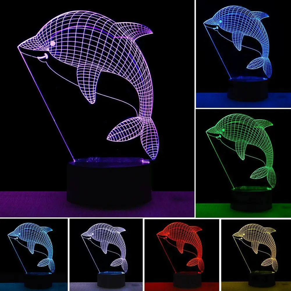 Фигурка 3D RGB лампы в форме дельфинов Подарочный ночник светодиодный 7 цветов ночник