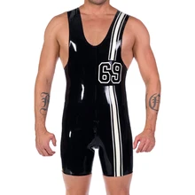 

Black And White Stripes Sexy Latex Catsuit Surfsuit With Back Zipper Numbers Body Suit Rubber Bodysuit Zentai LTY-0295