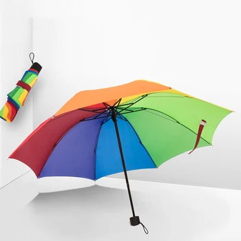 

Tri-fold 8 bone rainbow umbrella rain and sun dual-use umbrella unisex couple umbrella