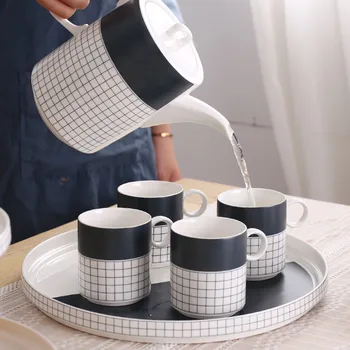 

Ceramic Tea Set Coffee and Milk Drink Set 1 Teapot & 4-6 Teacups With Spoon & Tray Eco-Friendly Nordic Mugs Wedding Gifts
