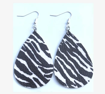 

FXM Fashion Zebra Pattern PU Leather Dangle Earrings Big Pendants Bohemia Hot Sale Water Drop Statement Earrings
