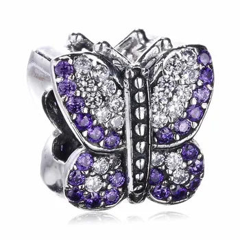 

Authentic 925 Sterling Silver Animal Bead Lavender Pave Butterfly With Crystal Beads Fit Pandora Bracelet Diy Jewelry