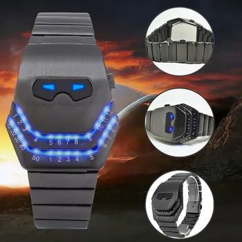 

LED Watch Men Relojes Hombre 2020 Reloj Mujer Week Display Cool Snake Face Dial Steel Belt Blue Analog Digital Electronic Watch
