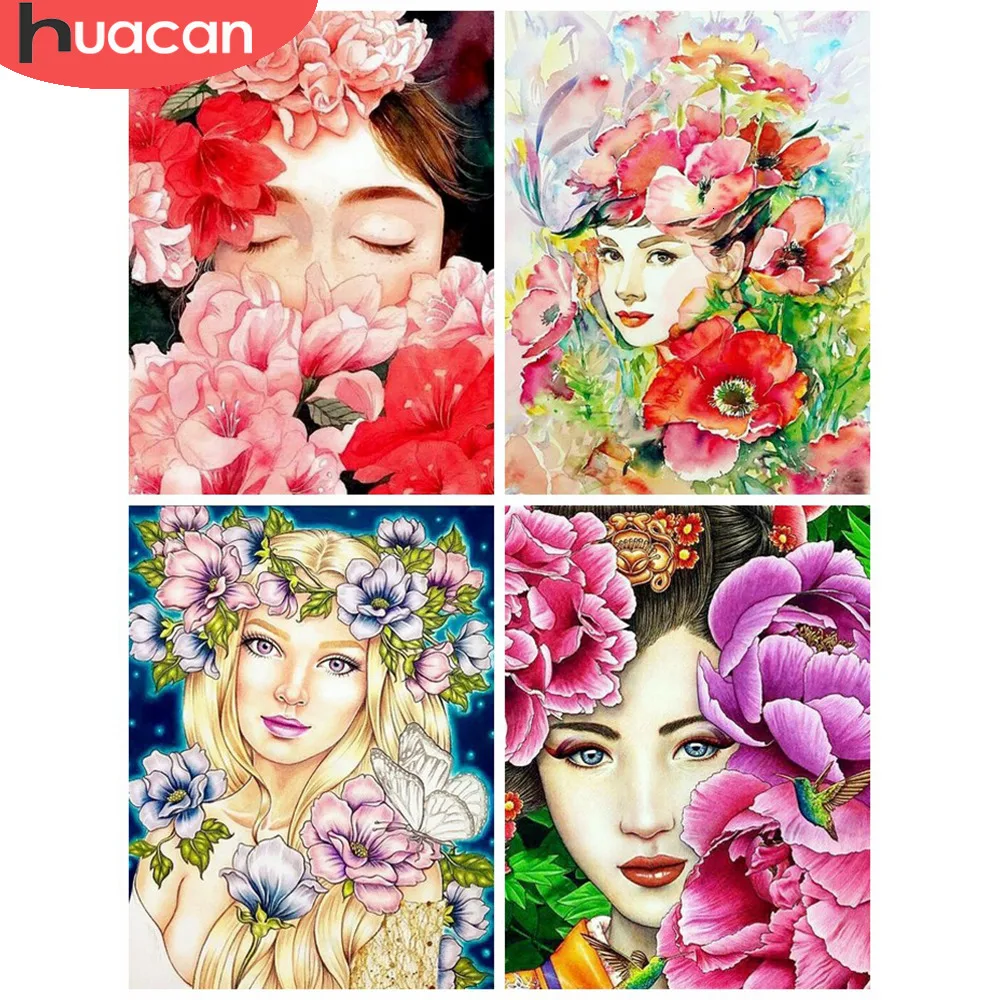

HUACAN 5d Diamond Painting Girls Cross Stitch Girl And Flowers Embroidery Full Square Picture Of Rhinestones Home Decoration