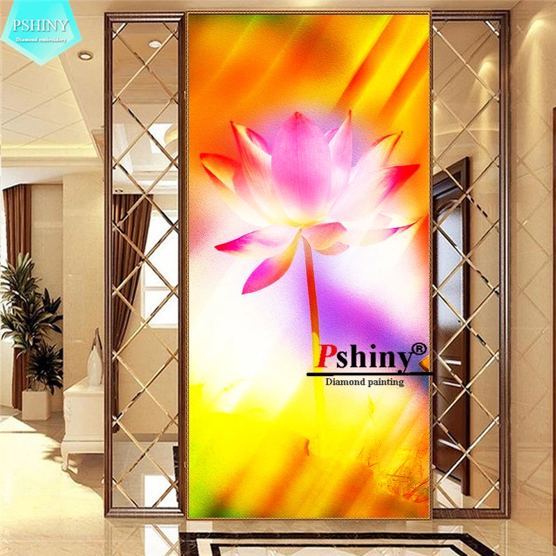 PSHINY 5D DIY Diamond embroidery sale Colored lotus flowers Full drill round rhinestones pictures Painting new arrivals | Дом и сад