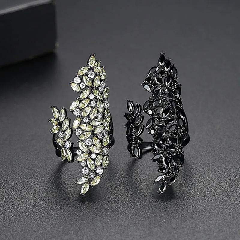 

HIBRIDE Charms Two colors CZ Tree Branch Leaves Open Ring for Women Girl Wedding Rings Adjustable Knuckle Finger Jewelry R-191