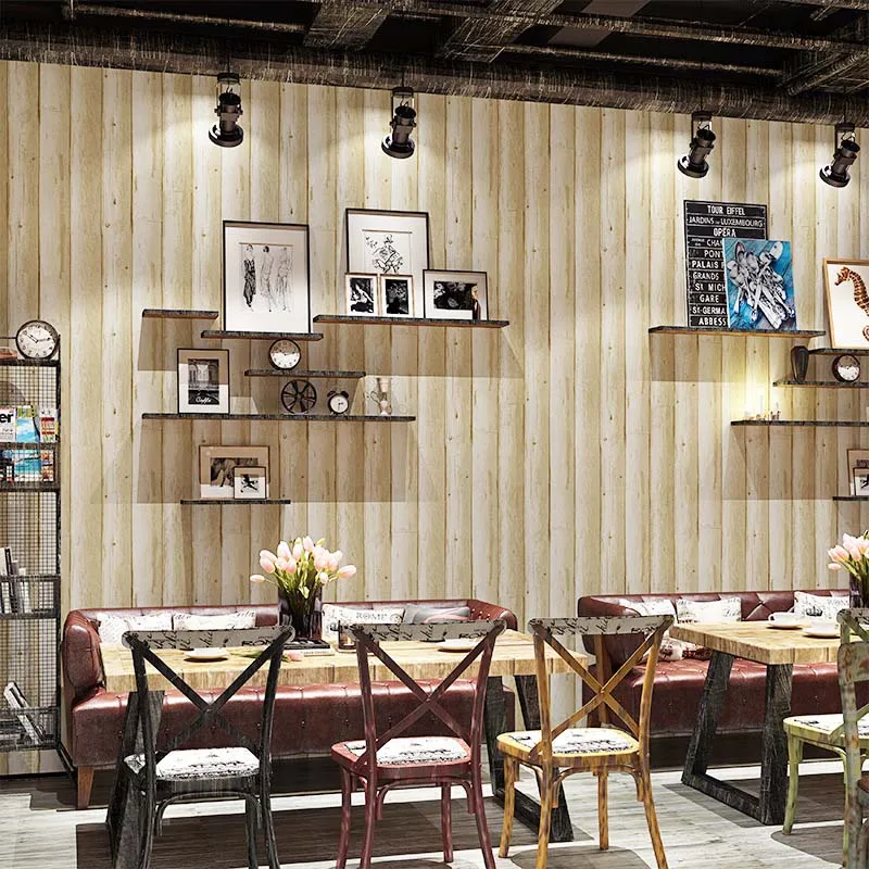 

Large Size Vintage Wallpaper Wood Grain Bar Apartment Clothing Store Stripe Background Wall Paper Self-adhesive film