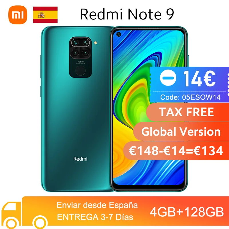 Xiaomi-smartphone Redmi Note 9, versión Global, 3GB y 64GB, Helio G85 Octa Core, pantalla táctil de 6,53 , 5020mAh, cámara cuádruple trasera de 48MP