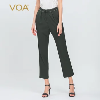 

VOA meter heavy silk discerning skirt waist color contrast arch needle commuting simple micro-elastic straight pants women K979
