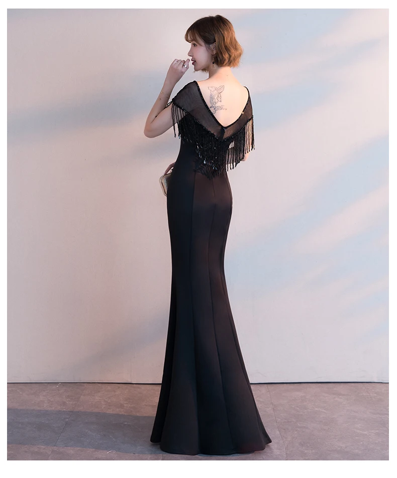 Новое поступление, элегантные вечерние платья, вечернее платье, Vestido de Festa, роскошное черное платье с блестками и короткими рукавами, кружевное стильное платье для выпускного вечера