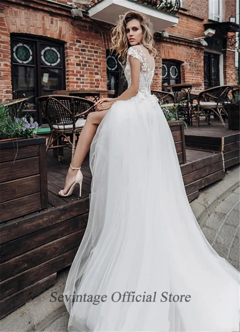 Sevintage, сексуальные пляжные свадебные платья, бохо, украшение на шею, кружевные аппликации, богемные Свадебные платья с высоким разрезом, свадебное платье