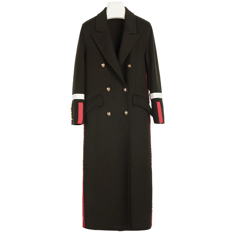 winter military style woolen coat women slim double breasted wool blends coat - Цвет: BLACK