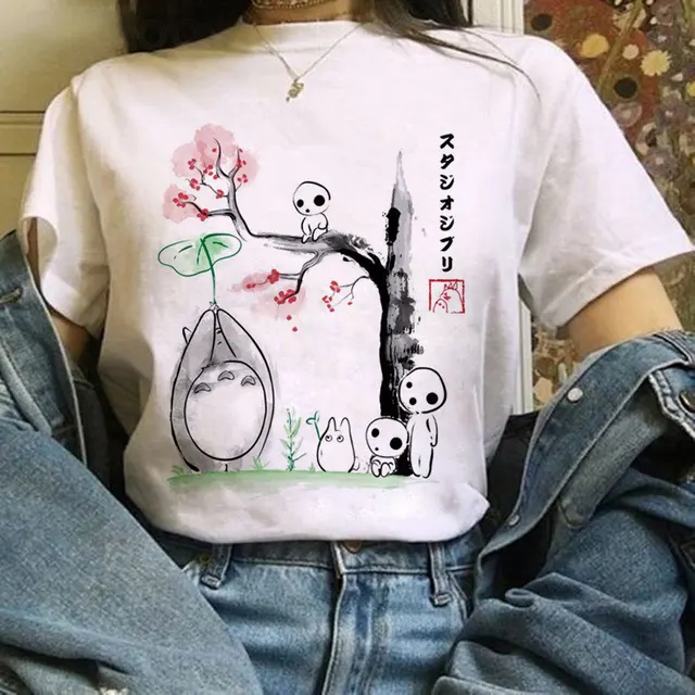 Totoro Studio Ghibli Harajuku Kawaii T Shirt Women Ullzang Miyazaki Hayao Tshirt Funny Cartoon T-shirt Cute Anime Top Tee Female 6634