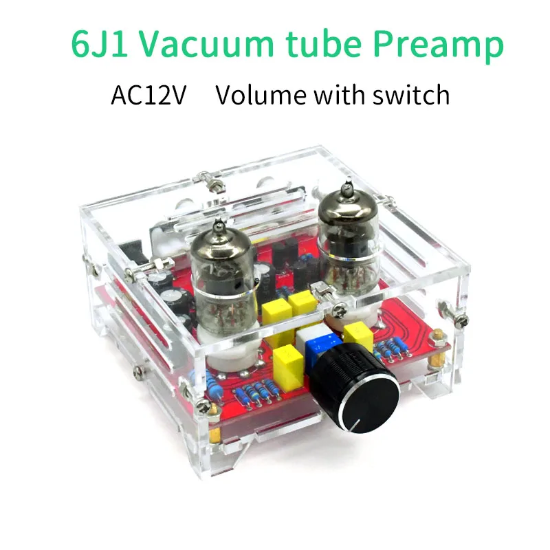 UNISIAN 6J1 vacuum tube Preamplifier board  HIFI electronic bile buffer Preamp With Acrylic Box AC12V for amplifier car audio amplifier