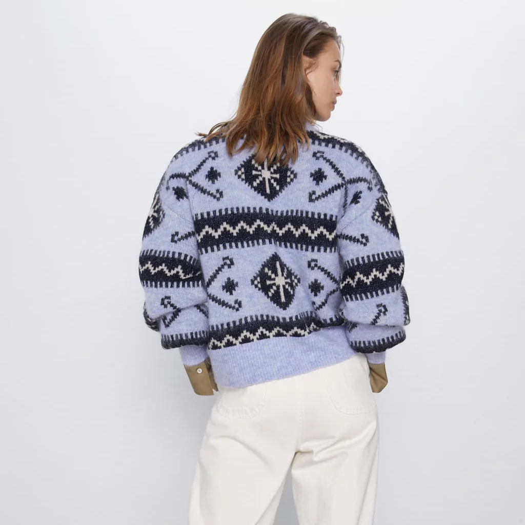 ZA Осенняя мода Boho теплый свитер с леопардовой раскраской Женский Повседневный Свободный пуловер Повседневный этнический теплый женский осенний свитер