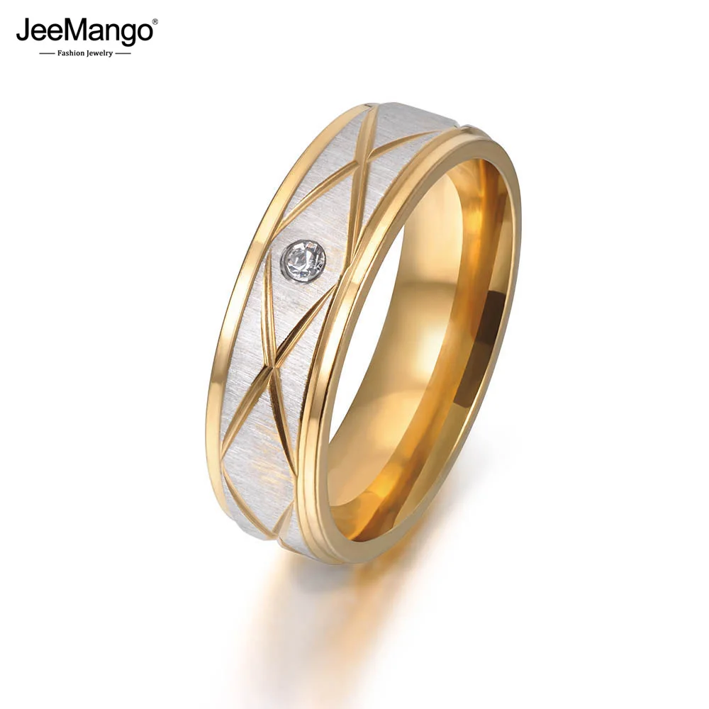 Простое кольцо JeeMango золотого цвета с одним кубическим цирконием ювелирные