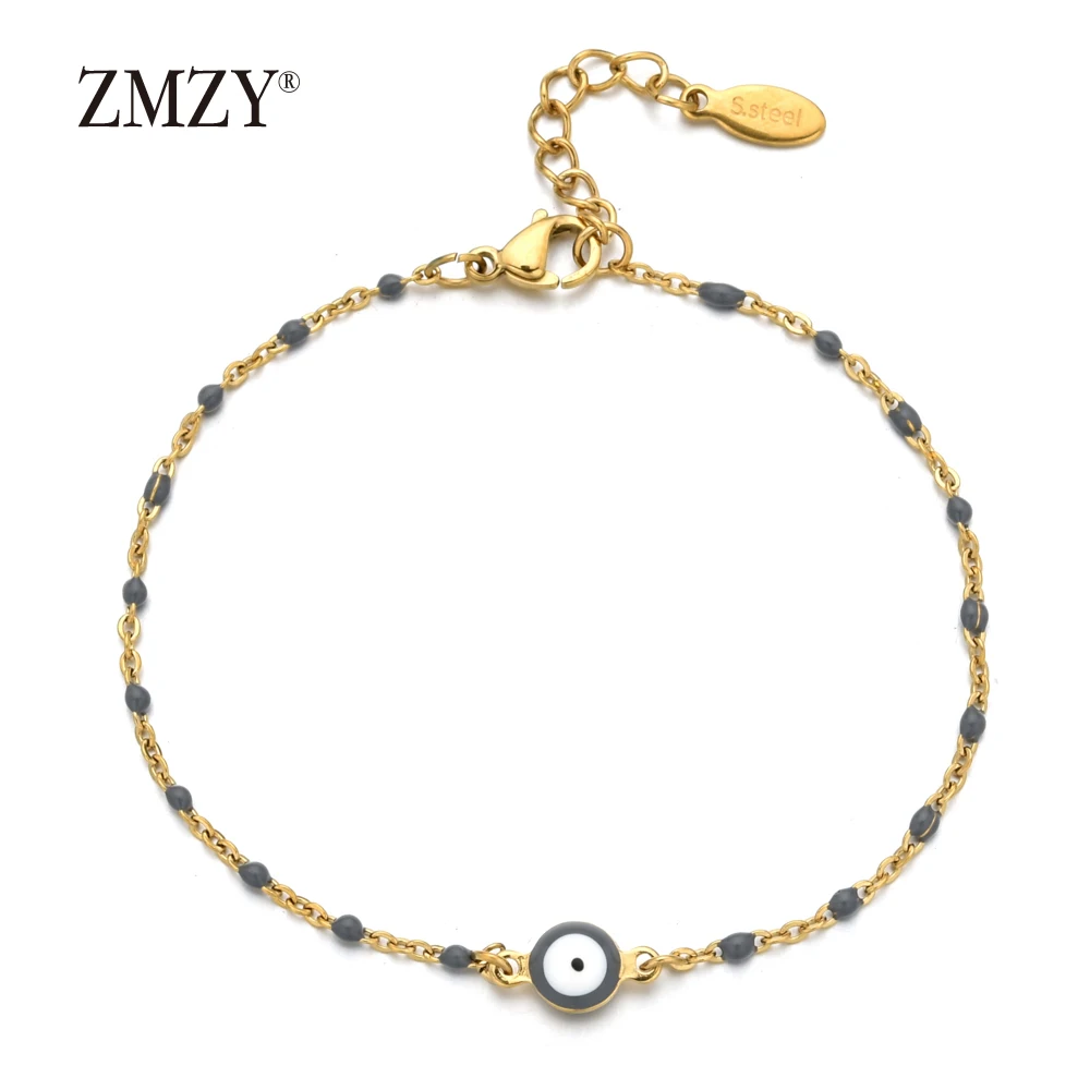 ZMZY Boho тонкая цепь цветов радуги браслет модные ювелирные изделия из нержавеющей стали минималистичный стиль бусины браслет для женщин Pulseras Mujer - Окраска металла: GRAY