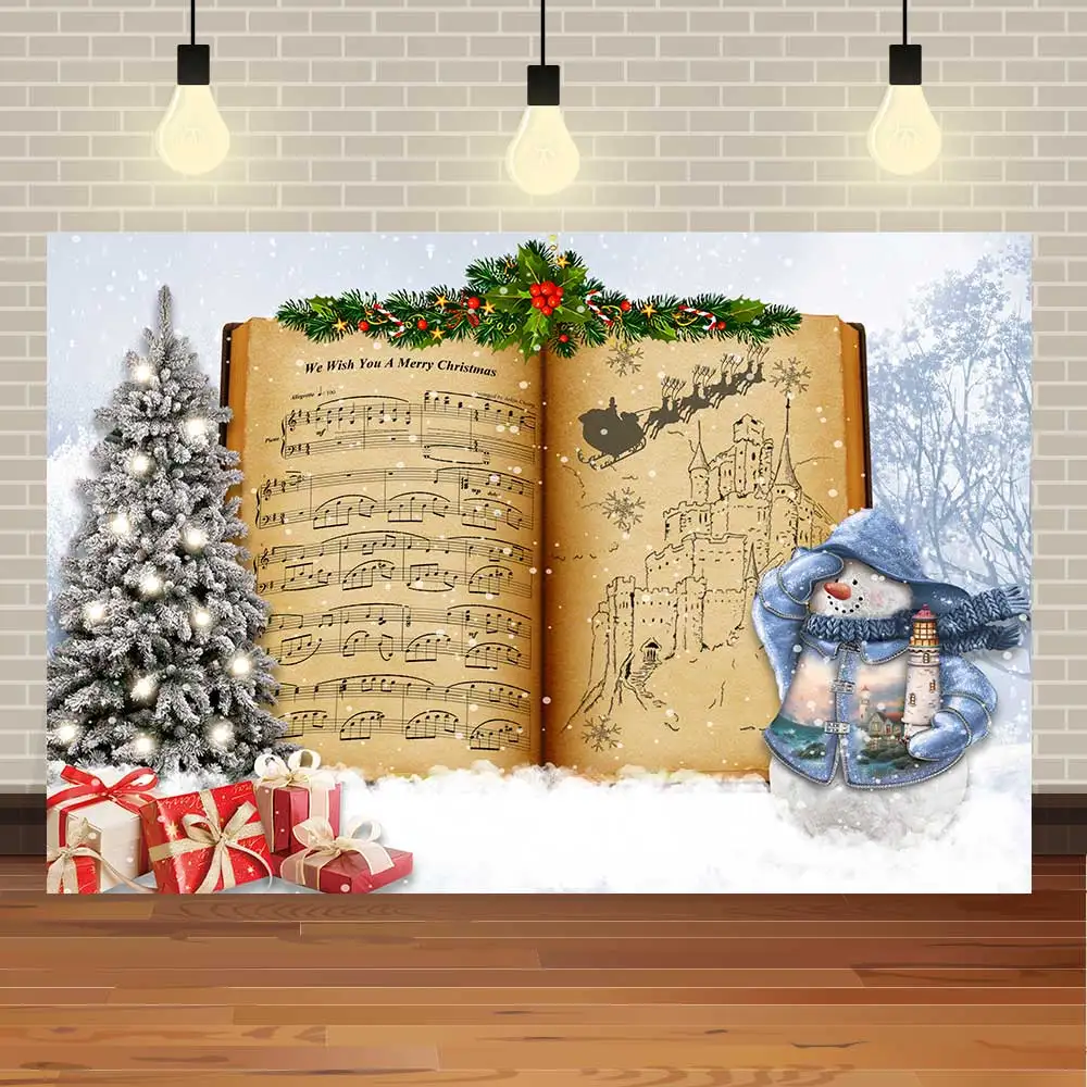Фон для студийной фотосъемки с изображением рождественских песен и деревьев |