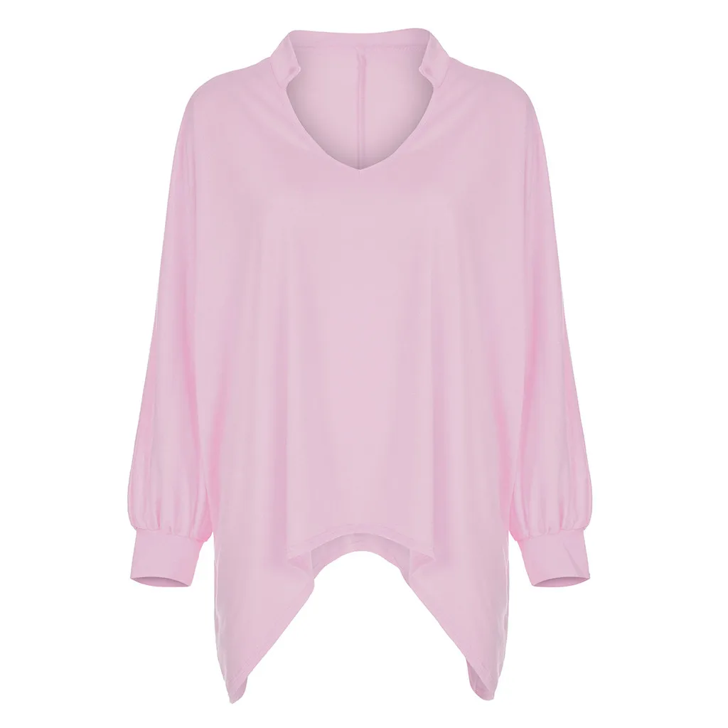 feitong Blouse Female Clothing Women's Loose Plus Size Solid Long Sleeve V-neck Pullover Blouse Tops Shirt Plus Size 5XL