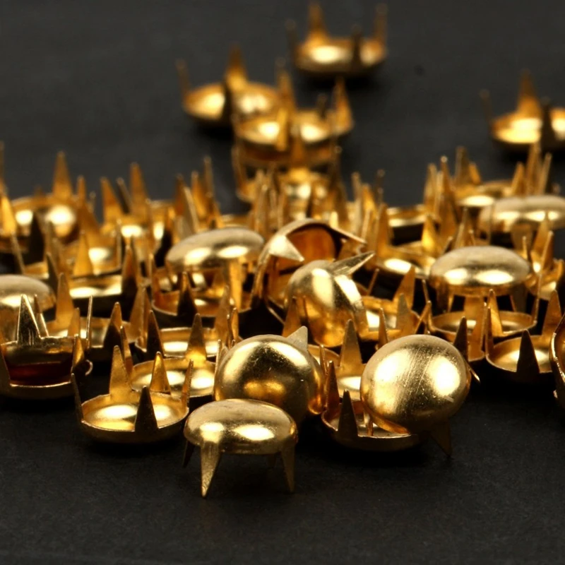 100 pcs Metal Rivet Nail DIY Accessories 6mm Round leather clothing Punk Gold