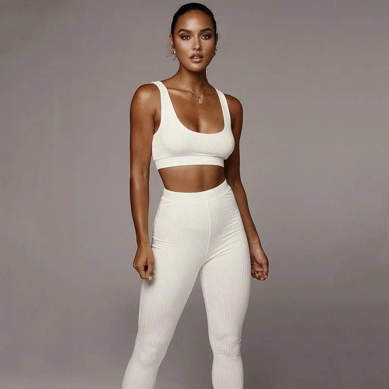 NewAsia Garden Осень Вязание Bodycon сексуальный комплект из двух предметов для женщин Красный Белый Серый без рукавов без пояса короткий топ длинные брюки