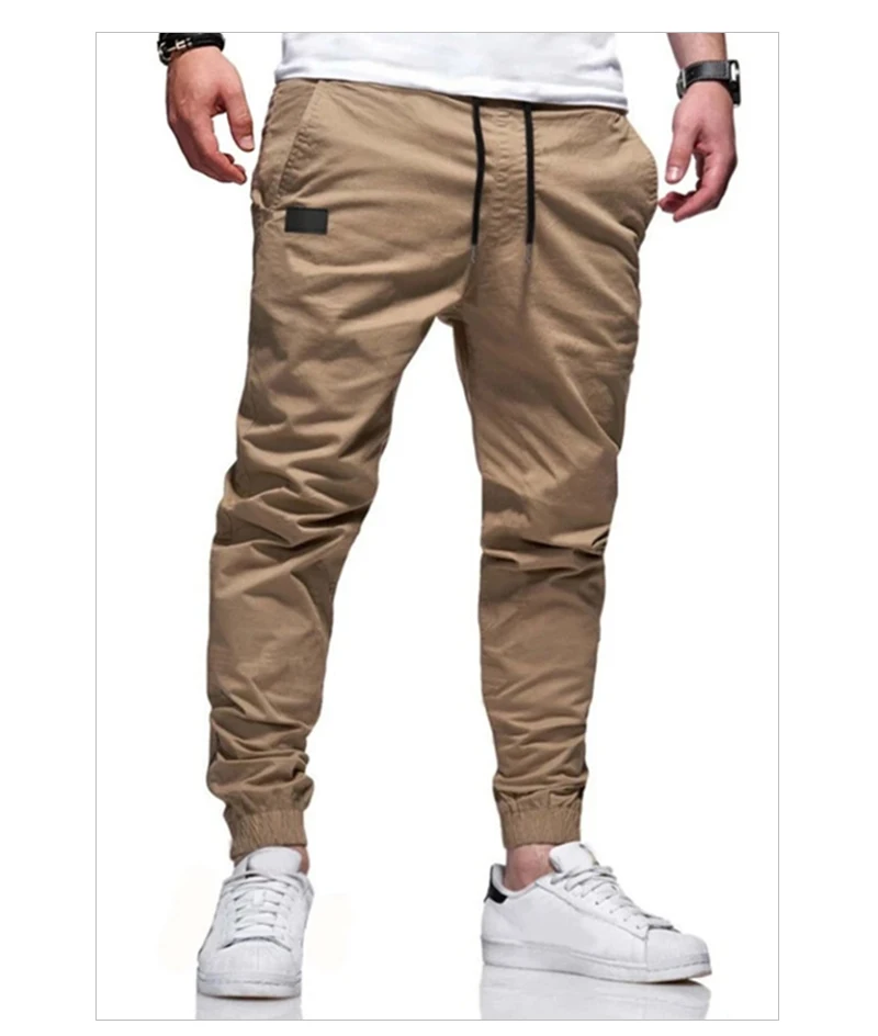 Rainbowtouches Fashion Brand Men's Cargo Pants Casual  Safari Style Tie Feet Trousers Solid Color Boys Overalls Superior Quality beige cargo pants