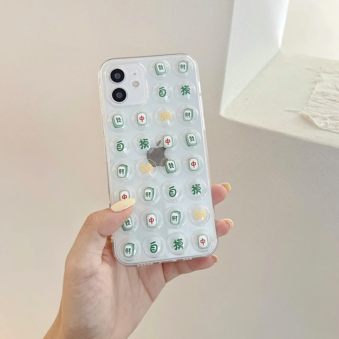 Mahjong pattern 3D bubble for iphone 14 14Pro 13 13Pro 13Promax 12Promax  12Pro 11 11Promax X XR 8Plus transparent soft tpu shell