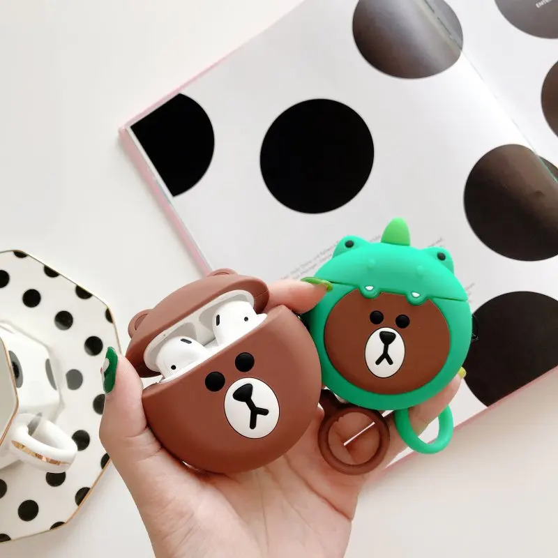 Чудесный чехол для AirPods милый медведь наушники чехлы Apple Air pods 2 Earpods кольцевой