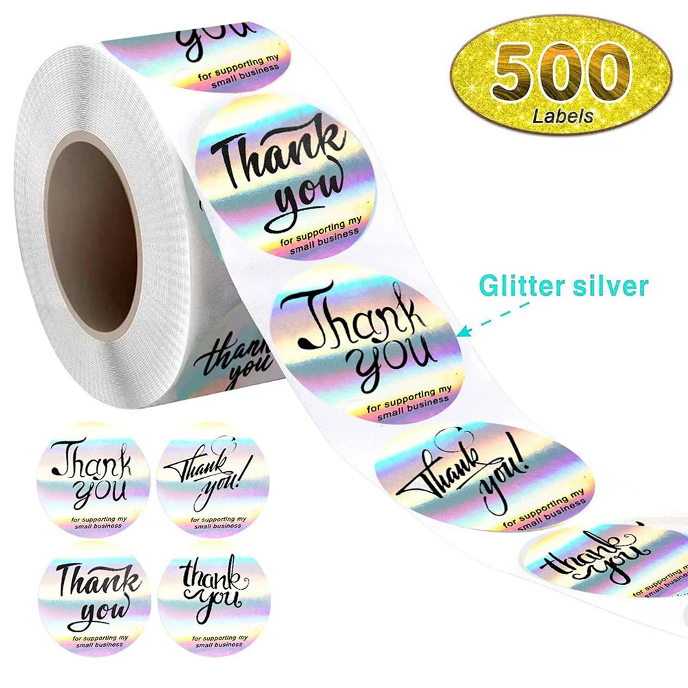 50-500 stücke Etiketten Für Business Boutiquen Verpackung Liefert Regenbogen Laser Danke Aufkleber Kleine Business Aufkleber – Detail 7