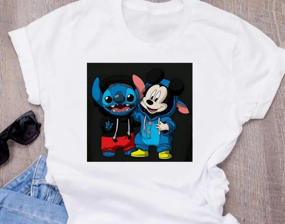 T-shirt Женская модная футболка с милым рисунком из мультфильма Disneys Lilo Stitch Harajuku Kawaii Футболка с принтом милые повседневные топы - Цвет: T-shirt