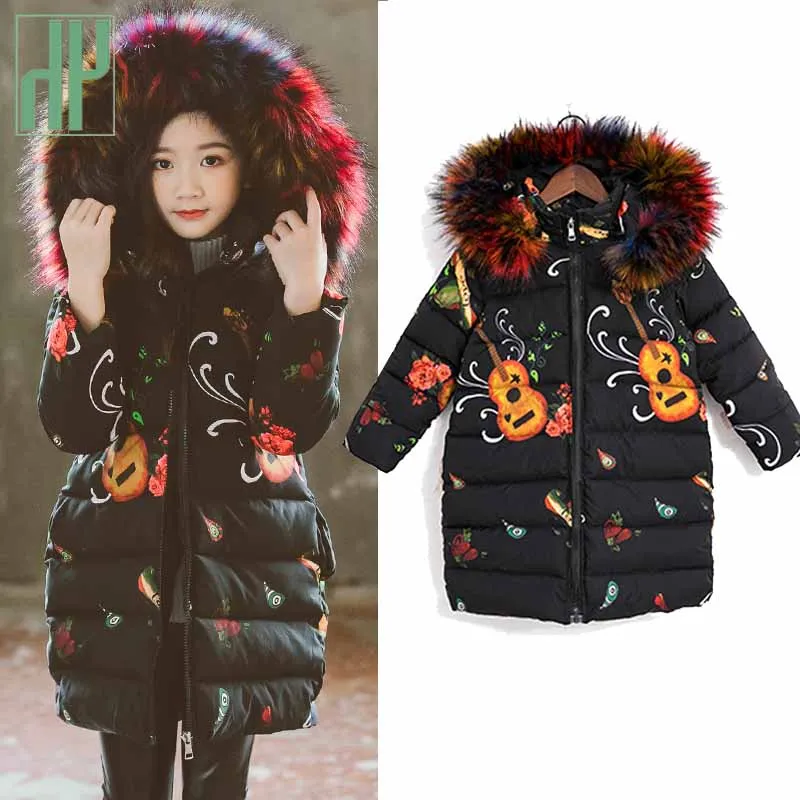 Детская парка хлопковая одежда Детские теплые толстые меховые воротники Длинные