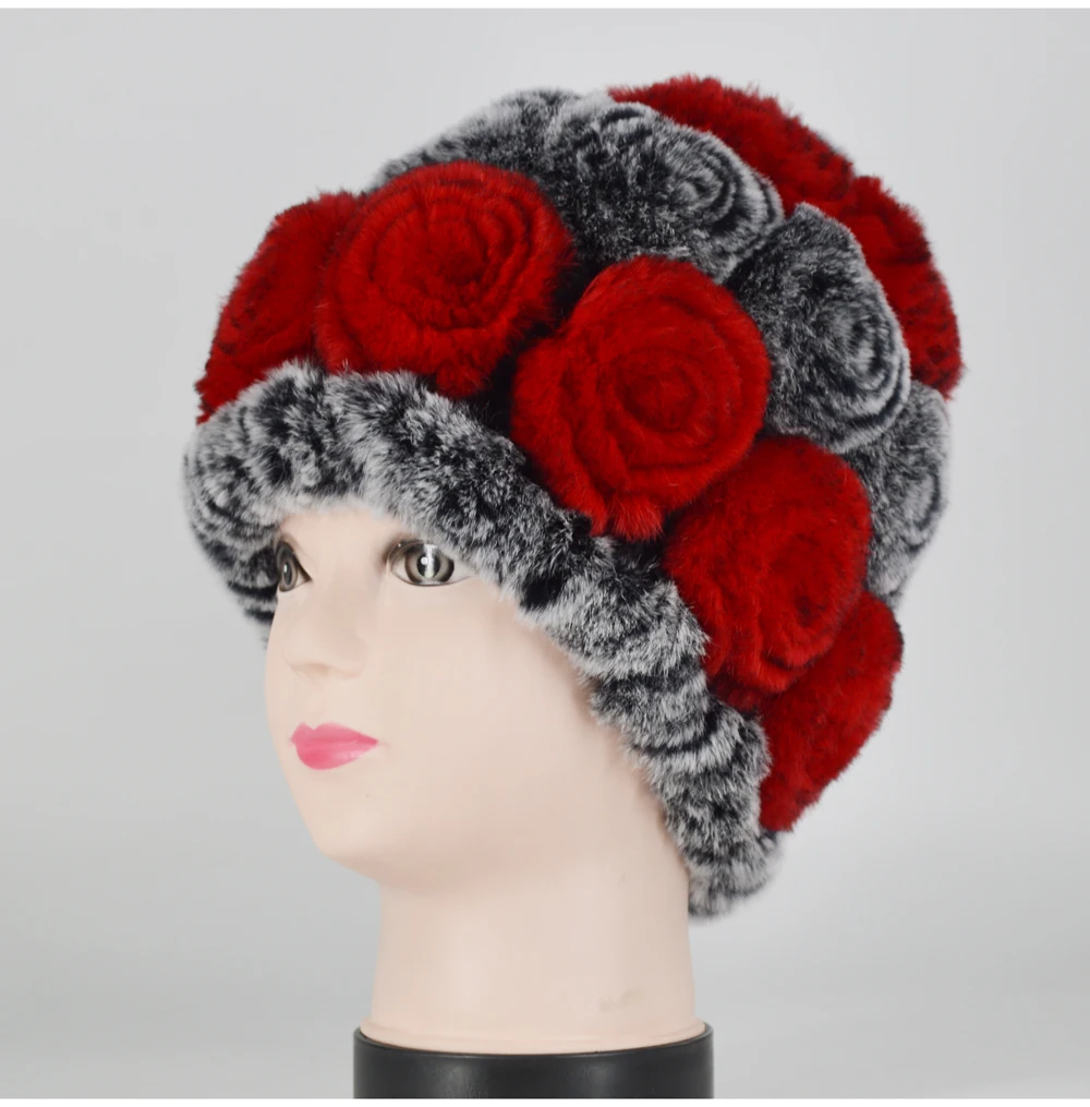 New Women Rex Rabbit Fur Knitted Hats Lady Winter Hats for Girls Skull Cap Real Fur Knitting Rabbit Skullies Beanies Female Hat