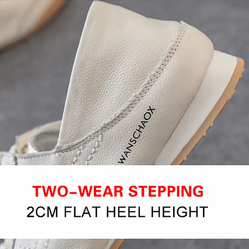 High Quality New Women's Shoes Soft Sole Comfortable Shallow Mouth Flats Shoes Two Wear Soft Leather White Shoes Women Free Ship 2