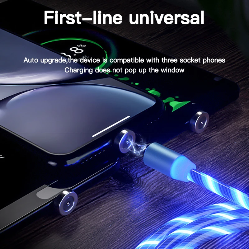 ACCEZZ Магнитный светодиодный USB кабель для быстрой зарядки для IPhone 7 X Ipad микро зарядка USB C магнитное зарядное устройство Mirco для samsung телефонный шнур