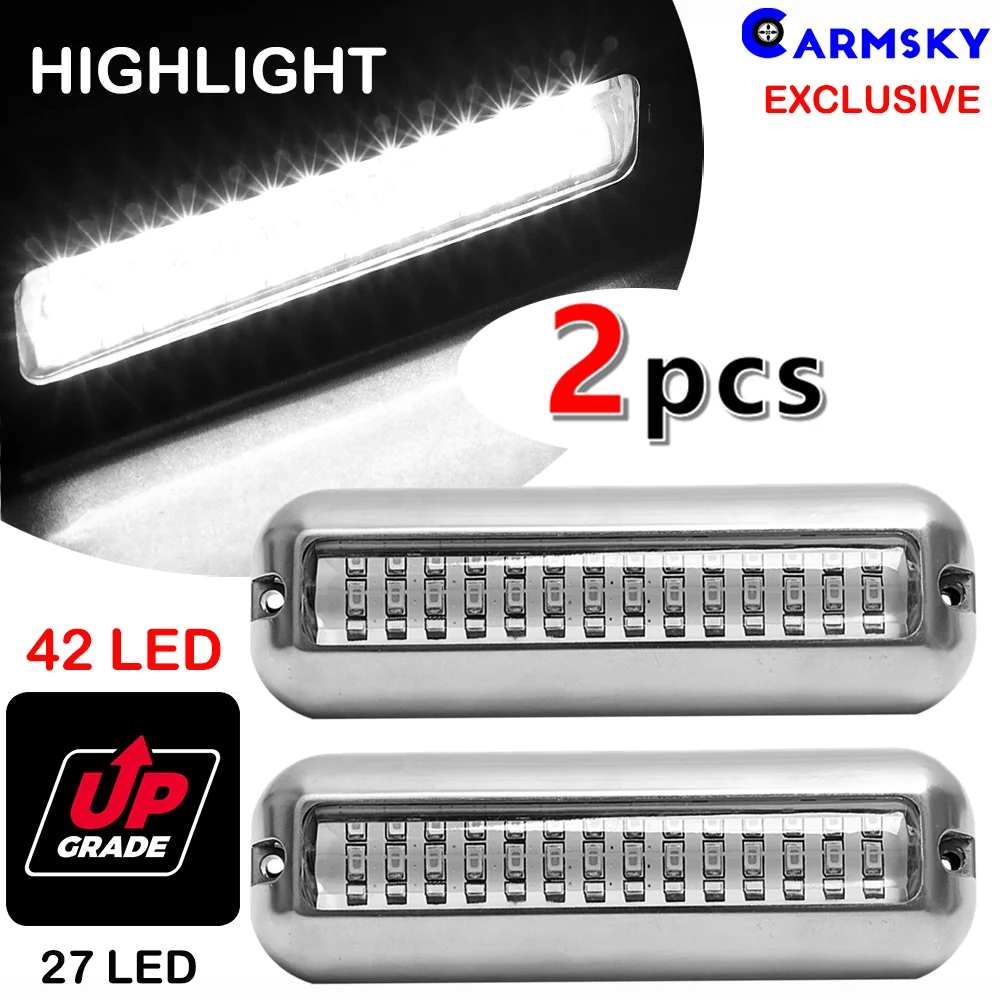 2xWHITE 27LED ↑ 42LED UNDERWATER TRANSOM PONTOON DRAIN BOAT LIGHTING LED LIGHTS