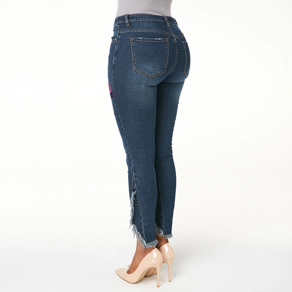 Джинсы с вышивкой, женские рваные джинсы с высокой талией, женские джинсы, модные женские узкие джинсовые брюки, нестандартные женские узкие брюки D25