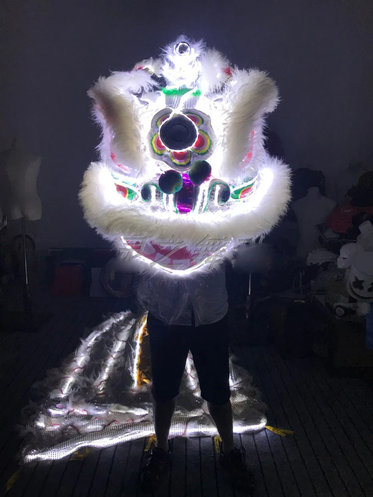 

White light LED Lion Dance costume Wool Southern Lion Nightclub cosplay halloween Dragon Dance Bar Stage show clothing