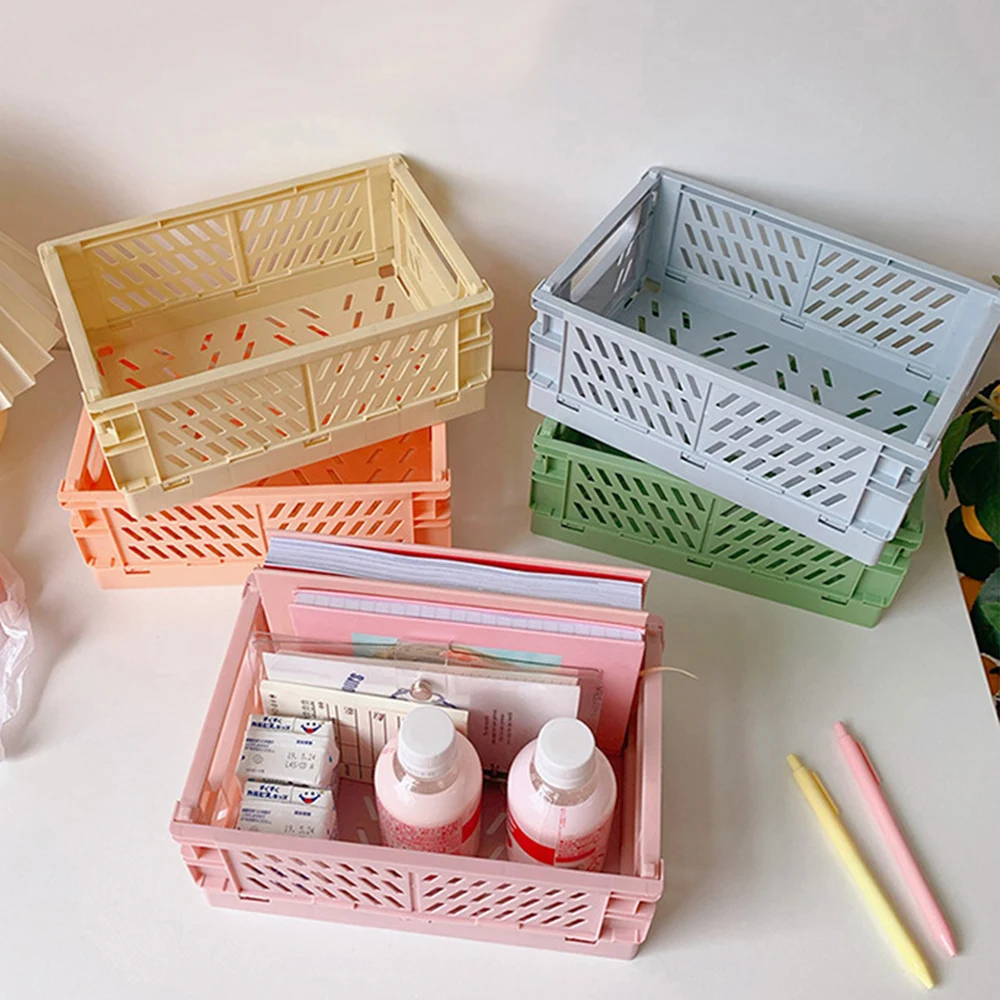 

Collapsible Crate Plastic Folding Storage Box Basket Utility Cosmetic Container Desktop Holder Home Use