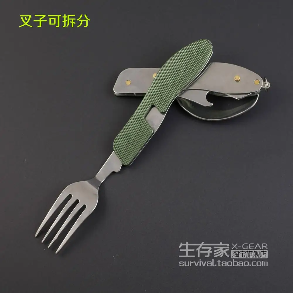 Outdoor Folding Tableware Stainless Steel Pocket Knife Fork Spoon Bottle Opener Camping Picnic Tool Set
