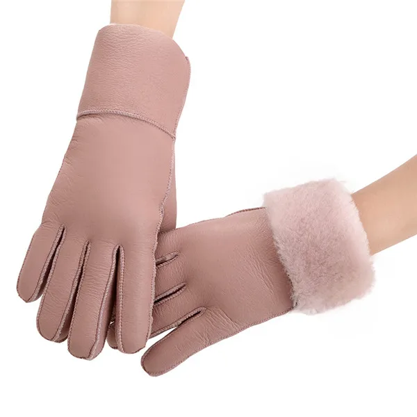 Pink Меховые перчатки Модные мужские зимние осенние теплые шерстяные овчины уличные зимние перчатки Flve Flnger наручные перчатки - Цвет: Pink
