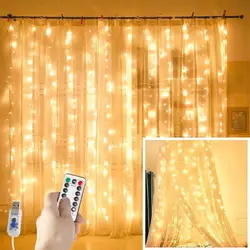 3MX3M LED Curtain Garland on The Window USB String Lights Fairy Festoon Remote Control New Year Christmas Decorations for Home