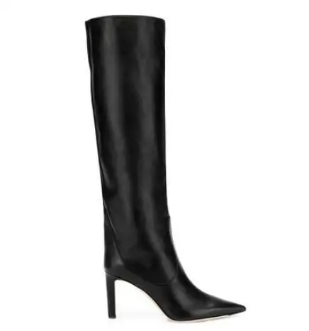 KALMALL/высокие сапоги до колена для подиума; zapatos mujer; женские ботинки на сплошной подошве с острым носком; цвет бежевый, белый, черный; Botas Feminino - Цвет: as pictures