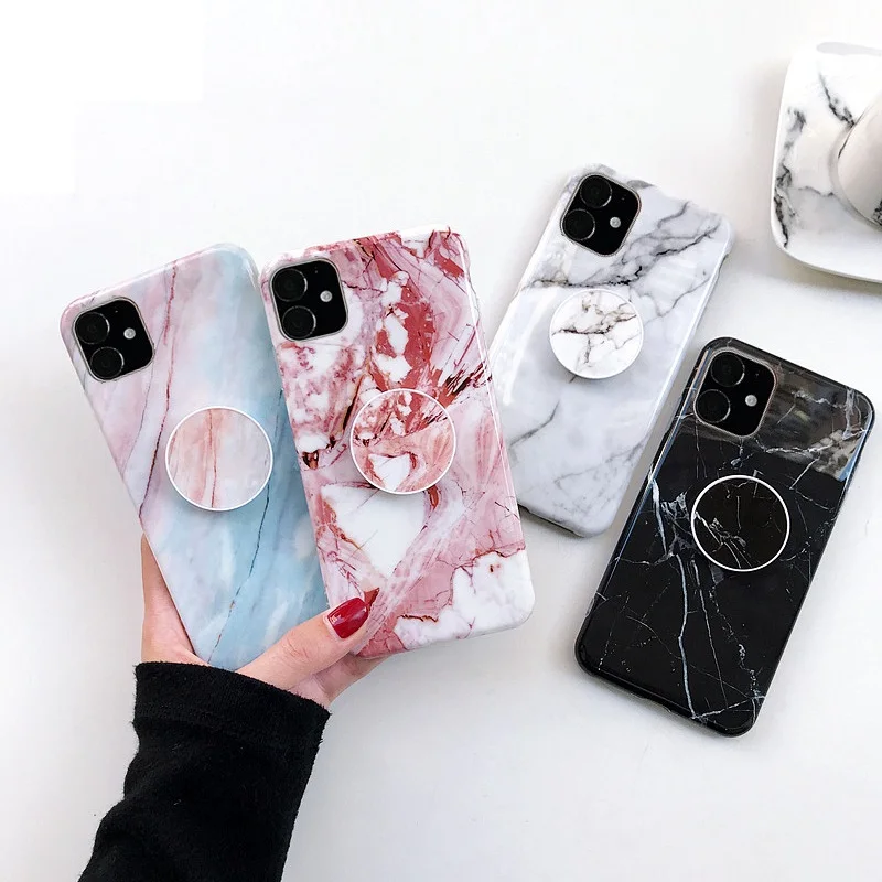 

Marble Silicone Case For iPhone 11 Pro Max Kickstand Phone Holder For iPhone 11 Case Cute Shell For iPhone 11 Pro Cover EEMIA