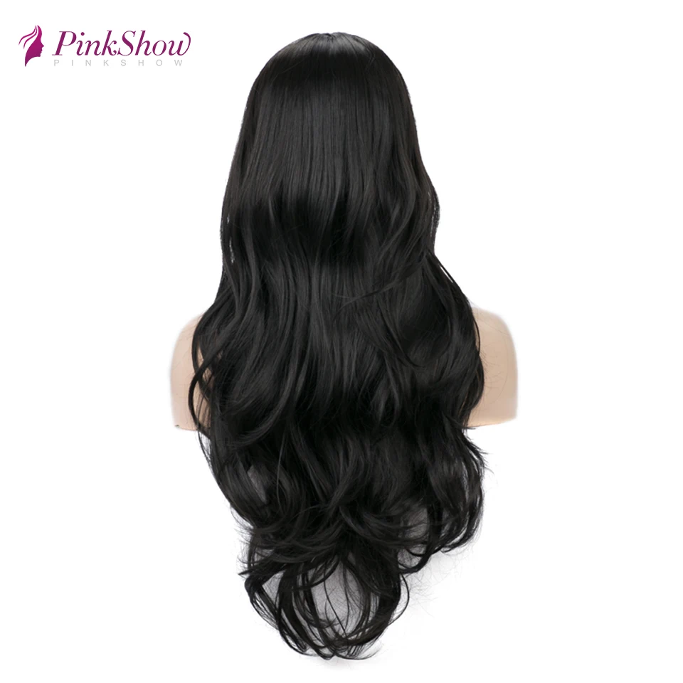 Pinkshow черные парики для черных женщин длинные волнистые синтетические парики средняя часть термостойкие волокна естественные волосы